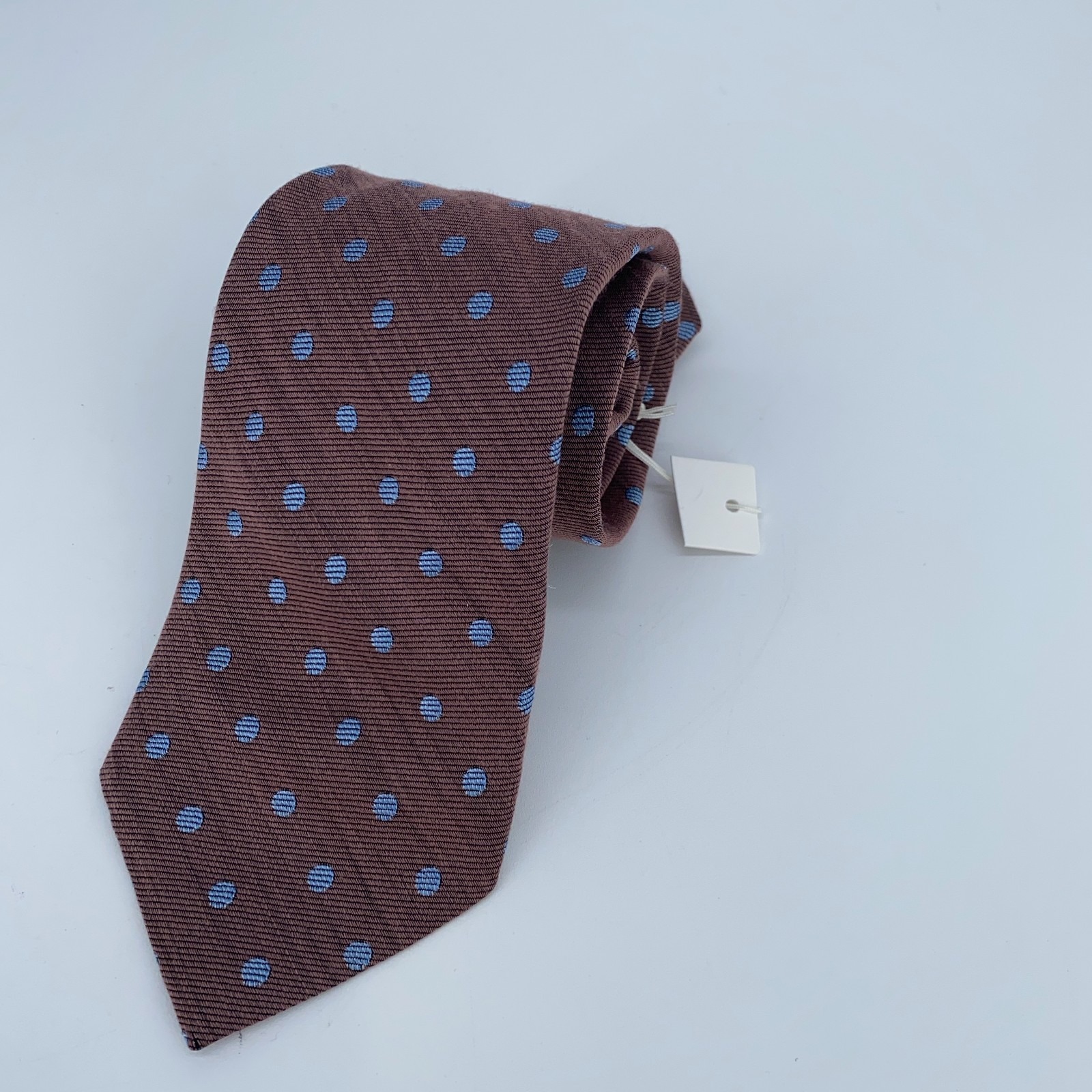 Eton Tie Men One Size Brown Blue Dotted Silk Blend Classic Fit Luxury Necktie